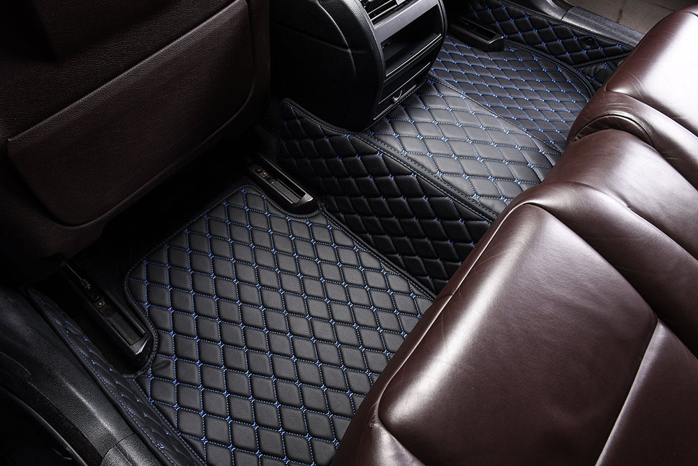 Custom Black and Blue Stitching Custom Diamonds Car Mats Canada