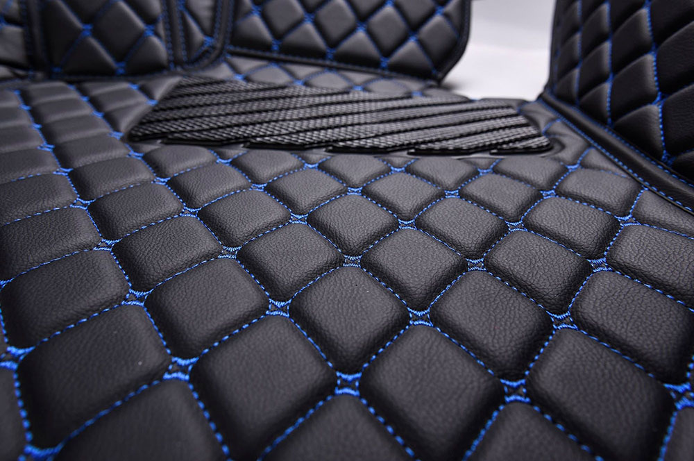 Custom Black and Blue Stitching Luxury Leather Diamonds Car Floor Mats Canada