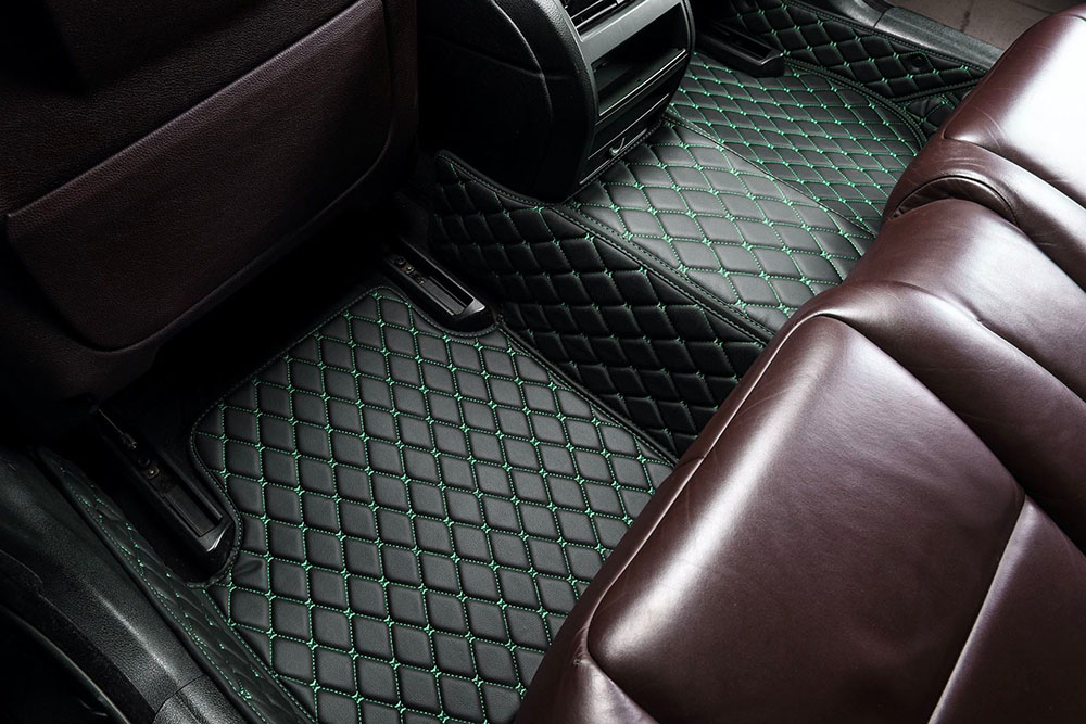 Custom Black and Green Stitching Custom Diamonds Car Mats Canada