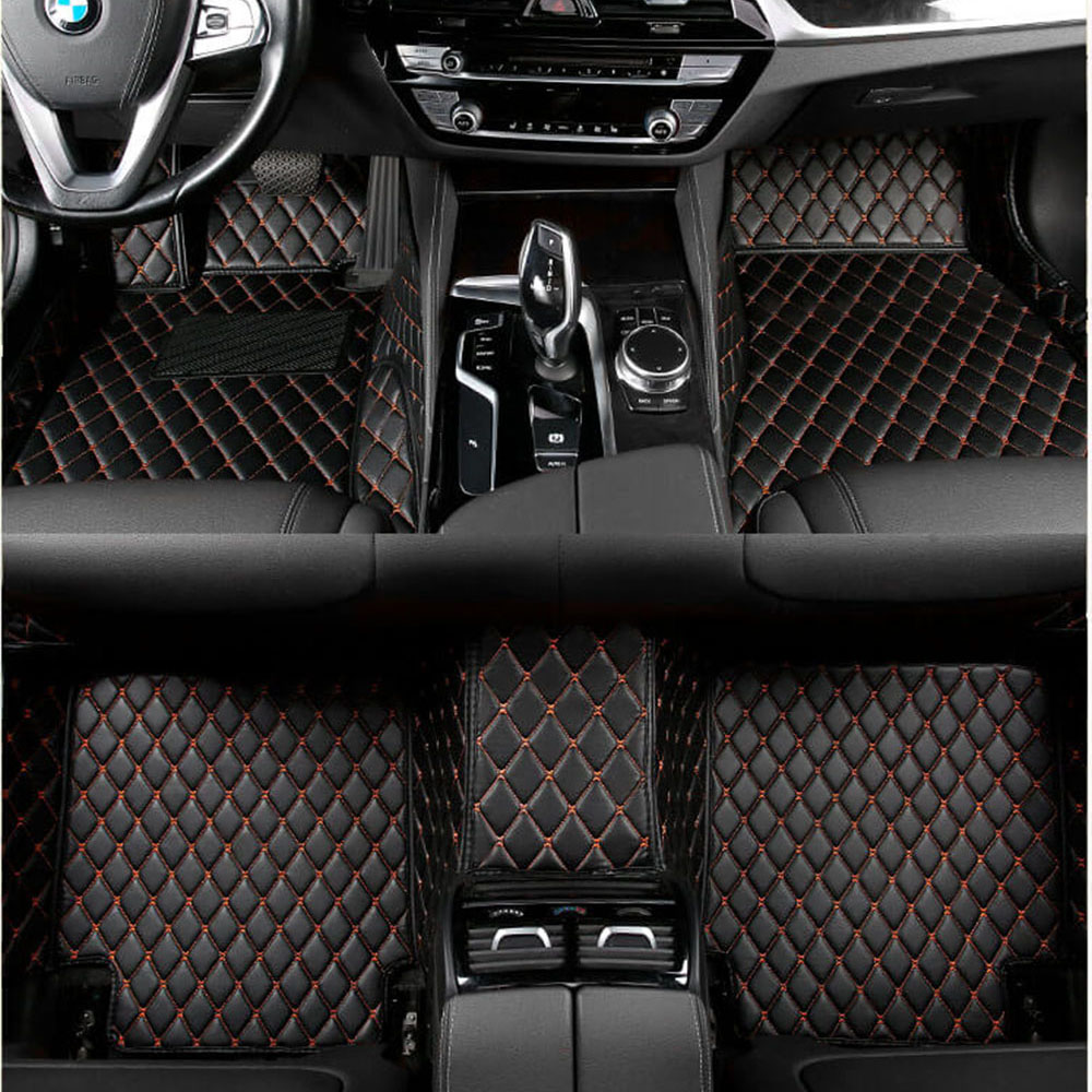 Custom Black and Orange Stitching Luxury Leather Diamond Car Mats Canada