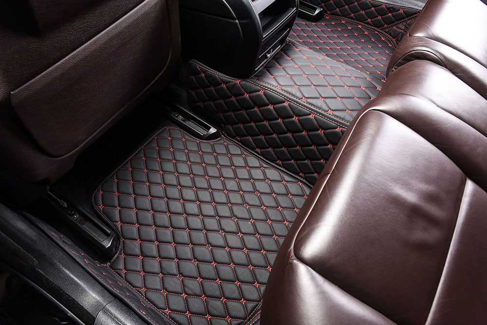 Custom Black and Red Stitching Custom Diamonds Car Mats Canada