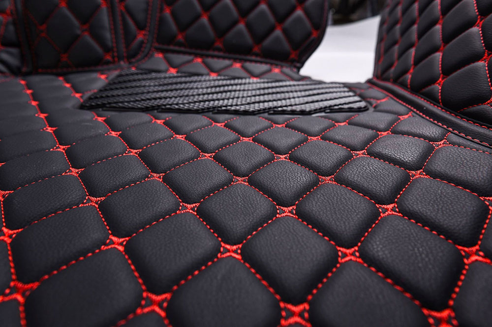 Custom Black and Red Stitching Luxury Leather Diamonds Car Floor Mats Canada