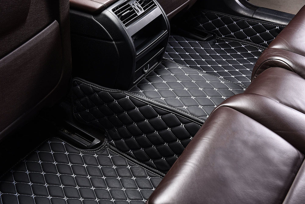 Custom Black and White Stitching Custom Diamonds Car Mats Canada