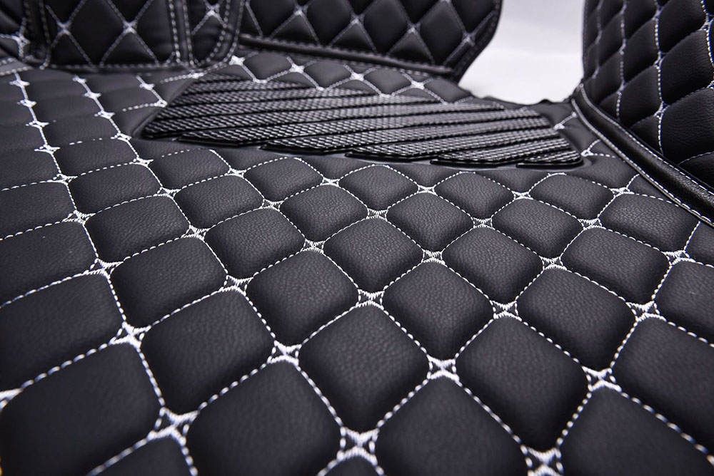 Custom Black and White Stitching Luxury Leather Diamonds Car Floor Mats Canada