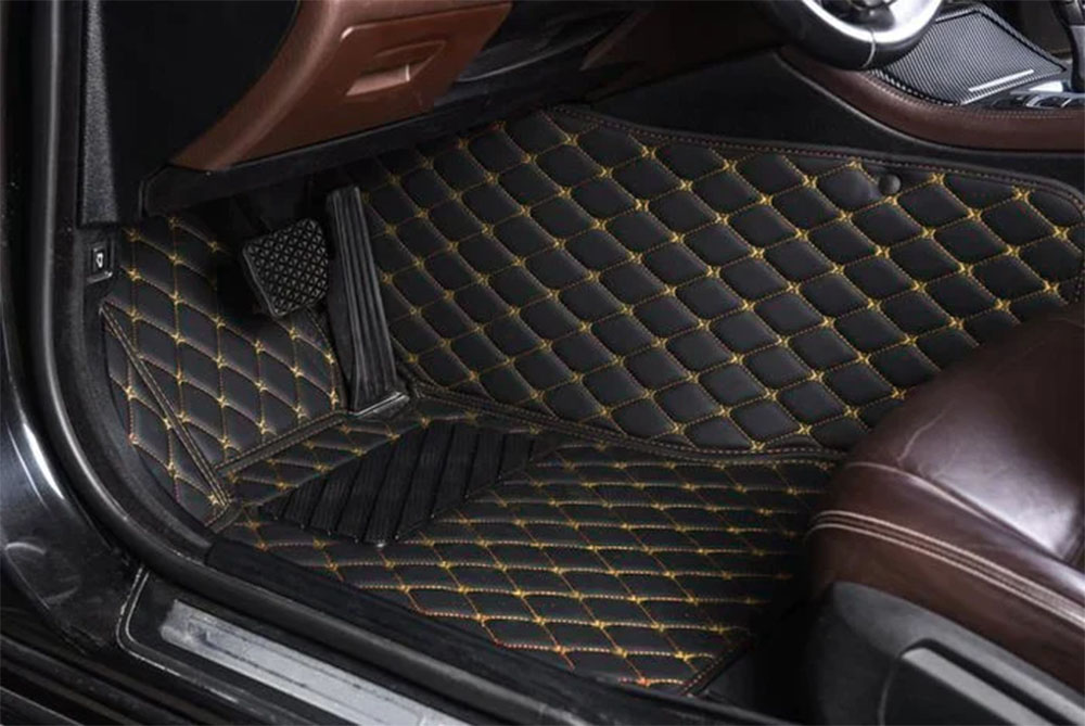 Custom Black and Yellow Stitching Luxury Leather Diamond Car Mats Canada