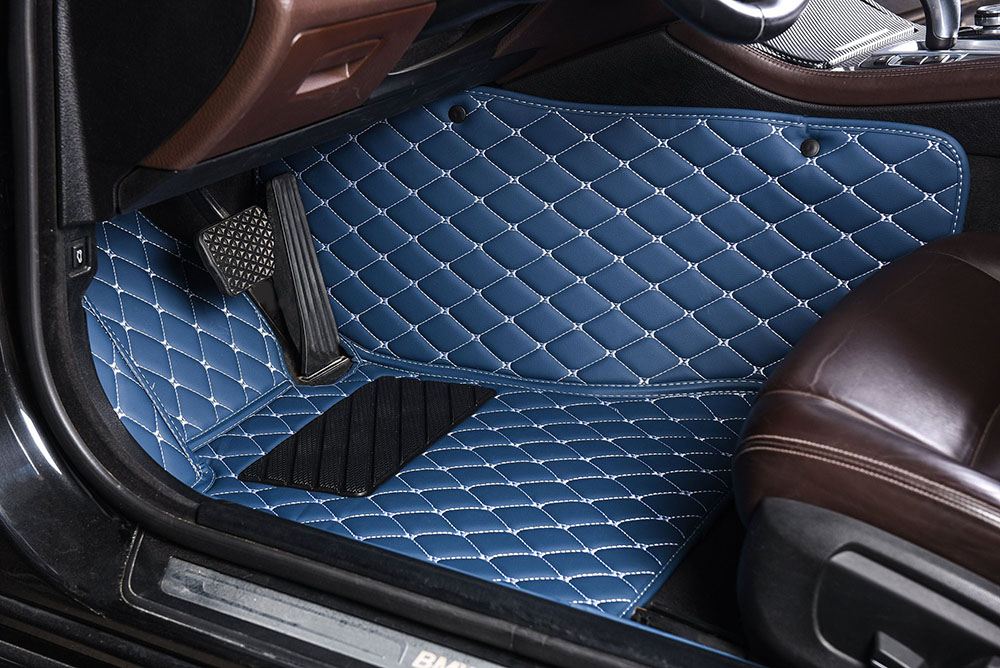 Custom Blue Luxury Leather Diamond Car Mats Canada