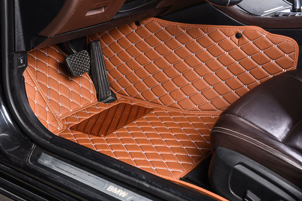 Custom Brown Luxury Leather Diamond Car Mats Canada