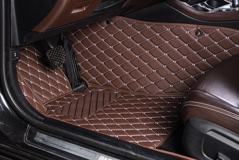Custom Dark Brown Luxury Leather Diamond Car Mats Canada