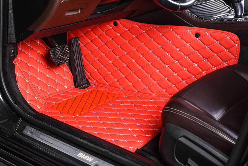 Custom Red Luxury Leather Diamond Car Mats Canada