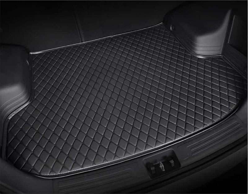 Custom Black and Black Stitching Luxury Leather Diamond Trunk Base Mats Canada