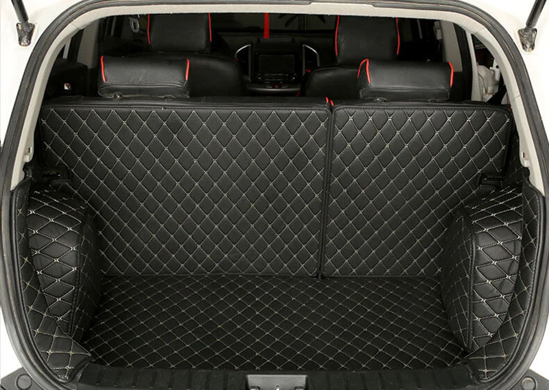 Custom Black and Beige Stitching Full Cover Luxury Leather Diamond Trunk Car Mats Canada
