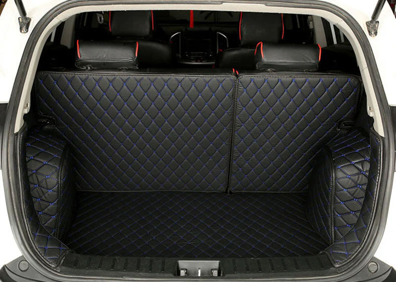 Custom Black and Blue Stitching Full Cover Luxury Leather Diamond Trunk Car Mats Canada