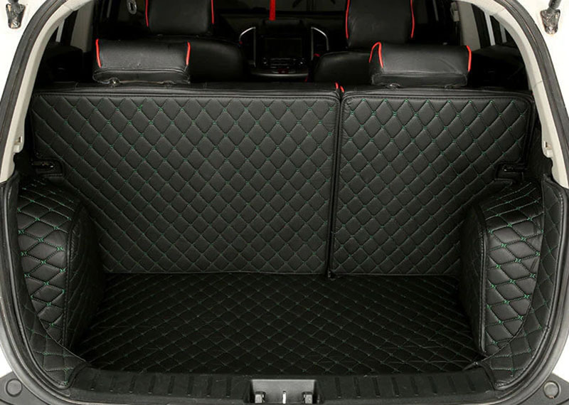 Custom Black and Green Stitching Full Cover Luxury Leather Diamond Trunk Car Mats Canada
