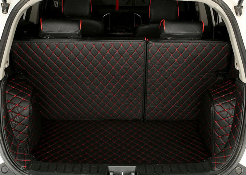 Custom Black and Red Stitching Full Cover Luxury Leather Diamond Trunk Car Mats Canada