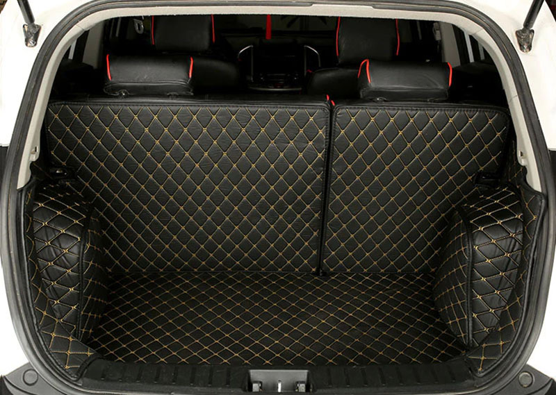 Custom Black and Yellow Stitching Full Cover Luxury Leather Diamond Trunk Car Mats Canada